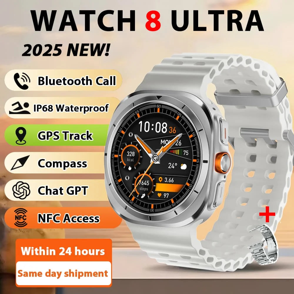 2025 Original HD8 Ultra Smart Watch Man Waterproof Watches BT Call Map Compass 1.46" AMOLED HD Screen Smartwatch For Men Women