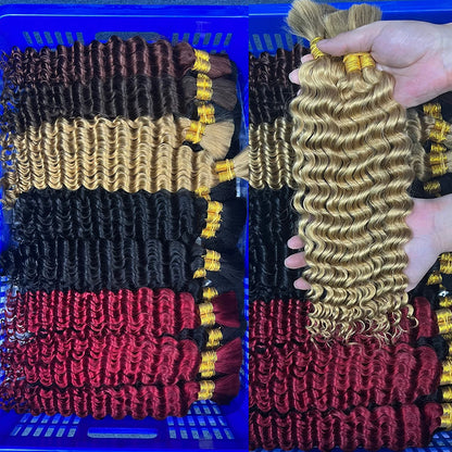 Deep Wave Bulk 100% Human Hair Braiding Blonde Ginger Curly Brazilian Hair for Human Hair Extensions for Micro Braiding No Weft