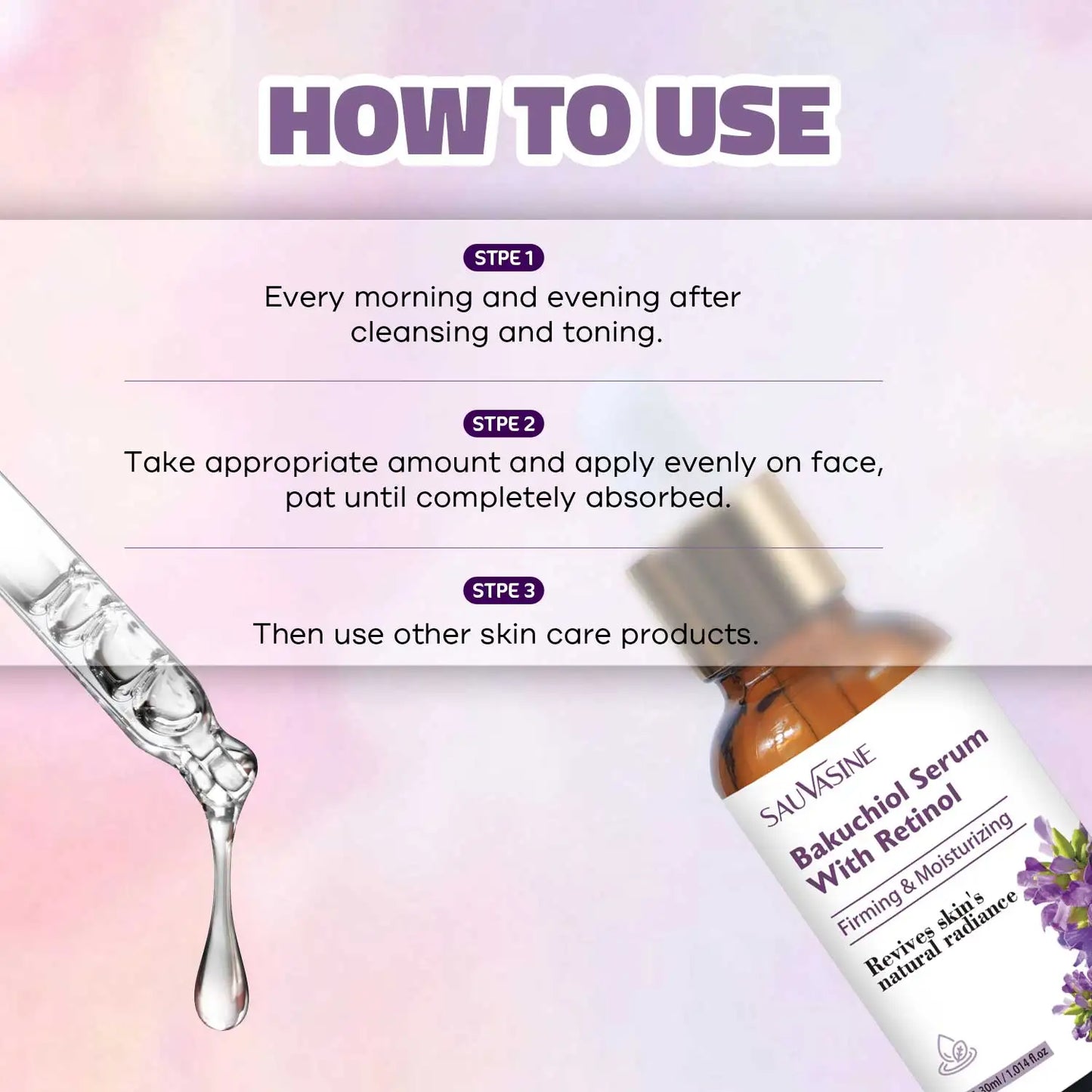 30ML Bakuchiol Serum With Retinol Skin Moisturizing & Firming Smooth Fine Lines Essence for Wrinkles  Anti-aging Serum for Women