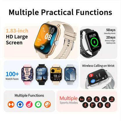 G.LWear New Women's Smart Watch Bluetooth Call Fitness Tracker Heart Rate Monitor Alarm Clock Outdoor Sports Men's Smartwatch