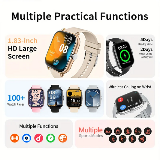 G.LWear New Women's Smart Watch Bluetooth Call Fitness Tracker Heart Rate Monitor Alarm Clock Outdoor Sports Men's Smartwatch