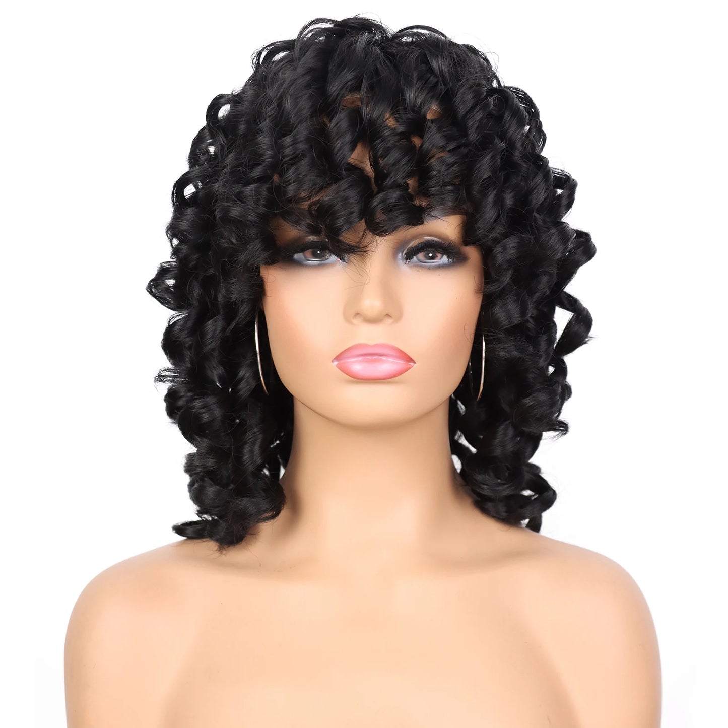 Synthetic Short Loose Curly Wigs Afro Wig Half Short Wigs for Black Women Weave Curly Wigs with Bangs Curly Hair Wig