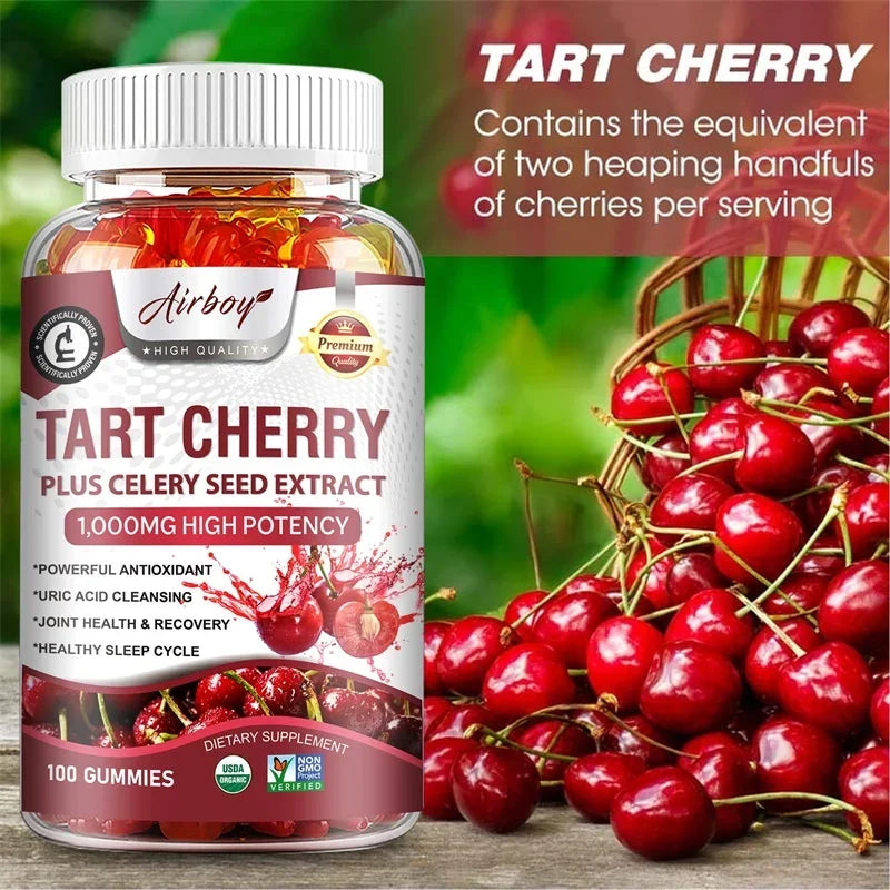 Tart Cherry Gummies - Contains Celery Seeds, Uric Acid Cleansing Flush, Relieves Joint Pain, and Improves Sleep Quality
