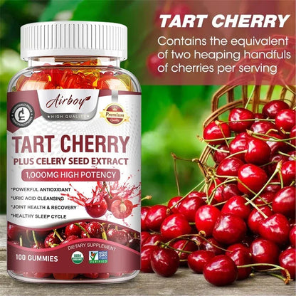 Tart Cherry Gummies - Contains Celery Seeds, Uric Acid Cleansing Flush, Relieves Joint Pain, and Improves Sleep Quality