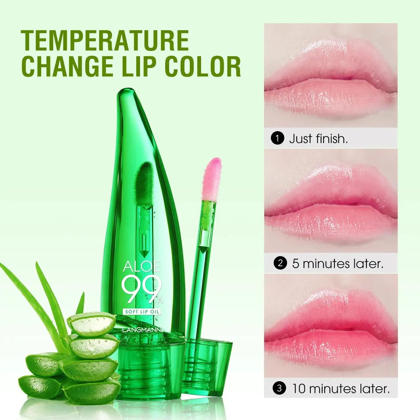 Aloe Vera Lip Gloss Strawberry Flavored Color Changing Moisturizing Lip Oil Long Lasting Shine Glaze for Lips Care