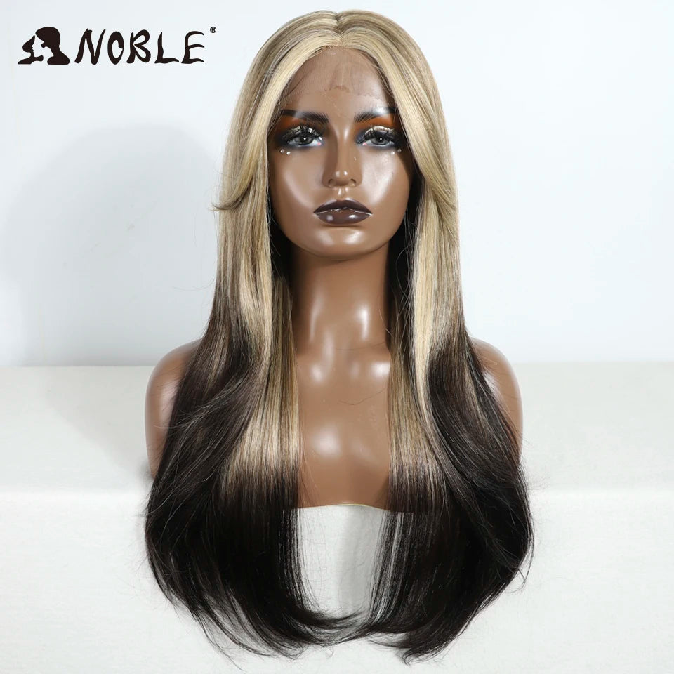 Noble Synthetic Lace Front Wig 26" Straight Ombre lace Cosplay Wig  Lace Part Wig Blonde Wigs For Women Wig synthetic Lace Wig