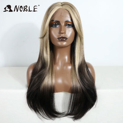 Noble Synthetic Lace Front Wig 26" Straight Ombre lace Cosplay Wig  Lace Part Wig Blonde Wigs For Women Wig synthetic Lace Wig