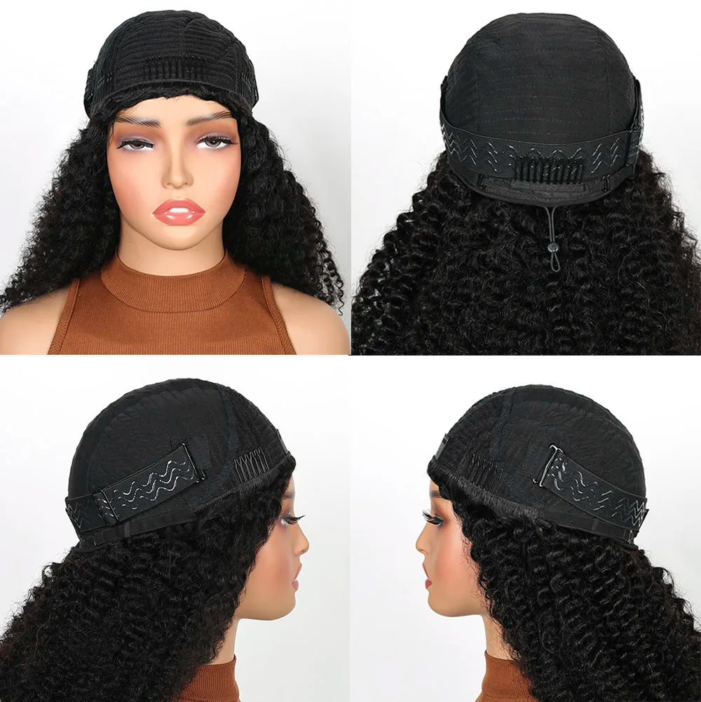 Half Wig Glueless Human Hair Wigs With Drawstring Seamless Clips 250 Density Kinky Curly Half Wigs Full Machine Made Wig