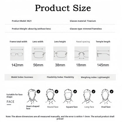 TFTB Pure Titanium Ultra-light Men's Rimless Glasses Business Retro Eyeglasses Flexible Optical Prescription Glasses Frame 142mm