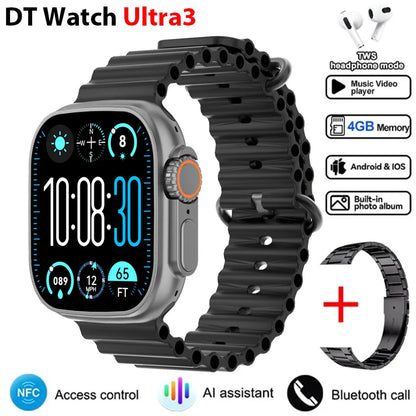 2025New DT Ultra 3 Pro Google map NFC Smartwatch 32G Memory Music Video NFC Bluetooth Call Waterproof Smartwatch For Android iOS