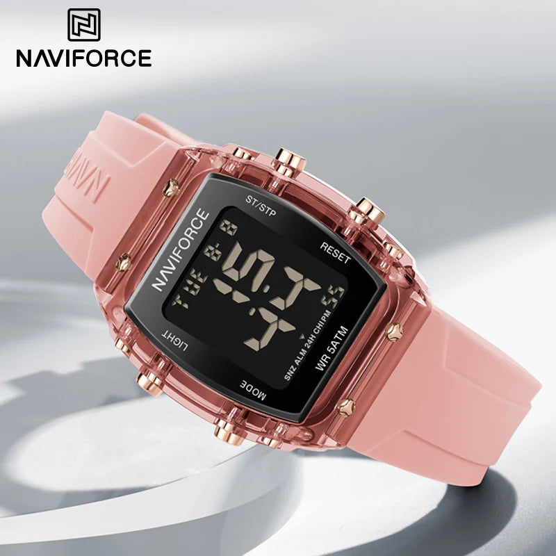 NAVIFORCE Watches for Woman LCD Digital Movement Female Clock Fashion 50m Waterproof Silicone Band Sport Electronic Wristwatches