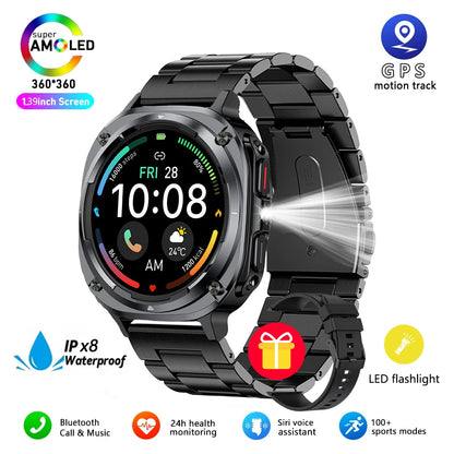 2025 New Watch 7 Ultra Men Smart Watch GPS Heart Rate Blood Oxygen Monitoring AMOLED Voice Call IPX8 LED Flashlight Smartwatch