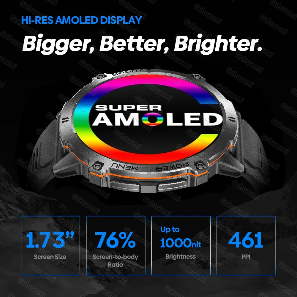 GUHUAVMI TANK X3 ULTRA 2 Smartwatch 1.73" AMOLED Screen 5ATM&IP69K Durable 1000mAh Battery GPS Sports Fitness Track Smart Watch