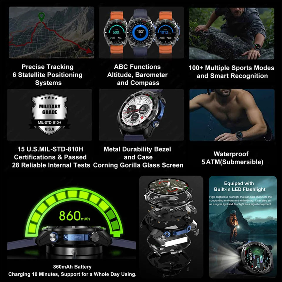 DT G1 Outdoor Sports Smartwatch 860mAh Battery 1.53inch AMOLED Screen Men's Watch Compass 5ATM Waterproof BT Call Smart Watch