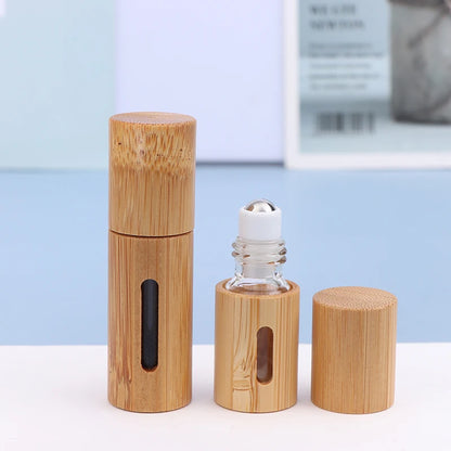 Bamboo Roll On Bottle 3/5/10ml Wood Roller Bottle Essential Oil Lip Gloss Refillable Tube Empty Jar Glass Bottle Perfume 1PC