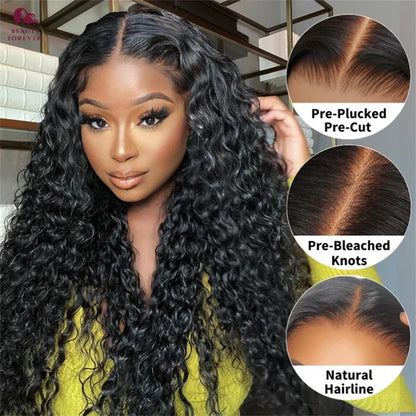 Beautyforever 13x4 Lace Frontal Glueless Human Hair Wig Water Wave 7x5 Bye Bye Knots Glueless Wig With Drawstring Ready to Wear