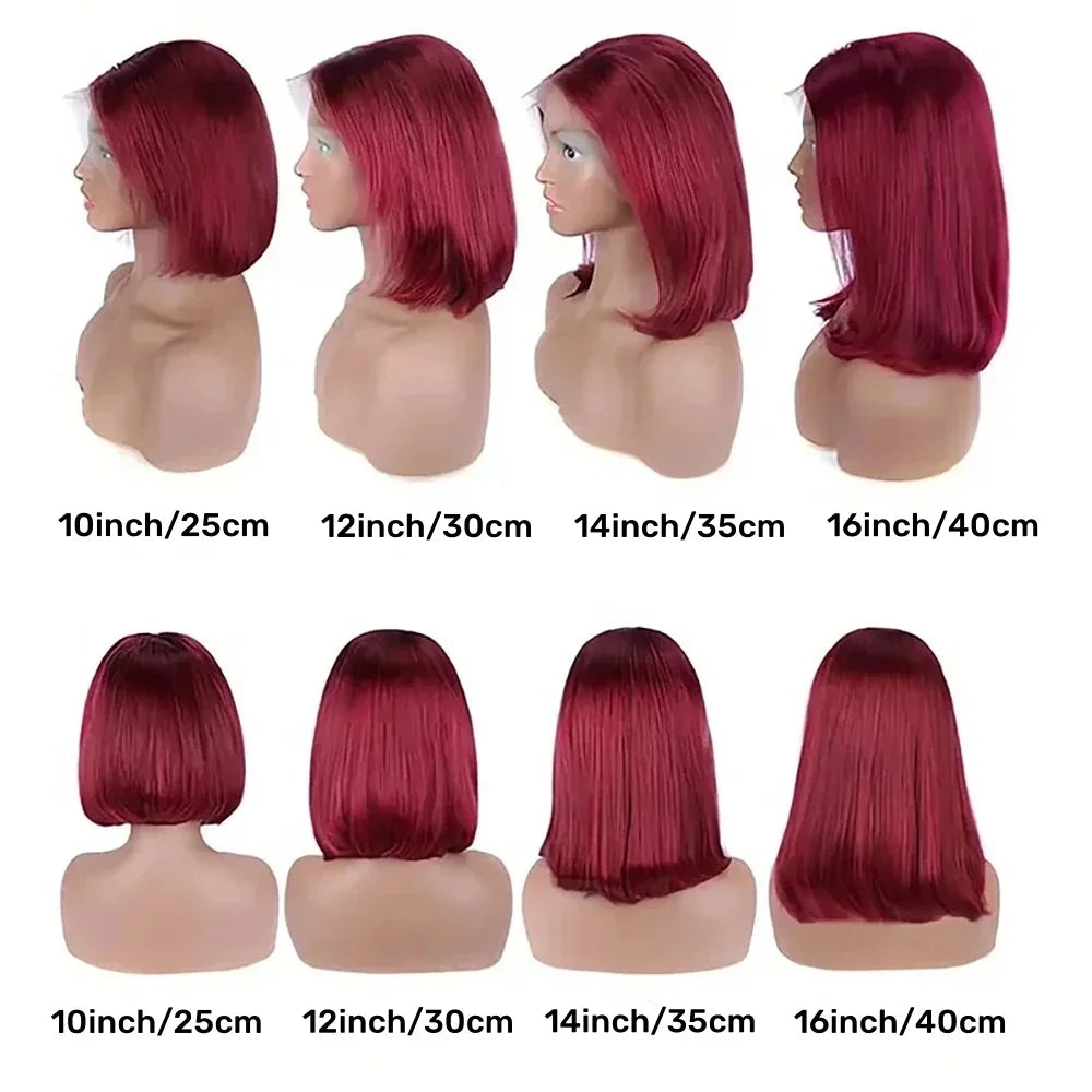 Straight Short Bob Wig Lace Front Human Hair Wigs Blonde Brown 99j Burgundy Black 13x4 HD Transparent Lace Frontal Wig for Women