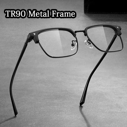 Ultra-light Flexible TR90 Half Spectacles Frame Men Metal Square Frame Anti Blue Light Transparent Lens Optical Eyeglasses
