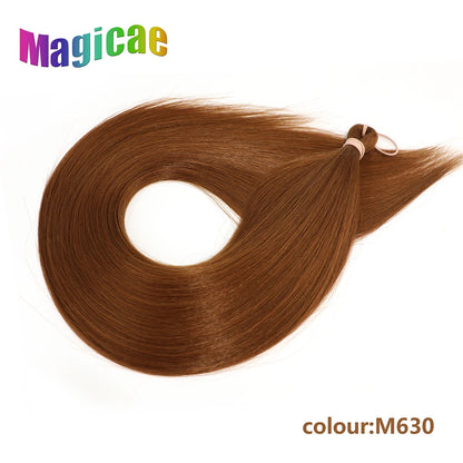 Magicae Braiding Crochet Hair High Heat Resistant 3Pcs 28inches Synthetic Ombre Brown Silver White Straight Bundles Extension