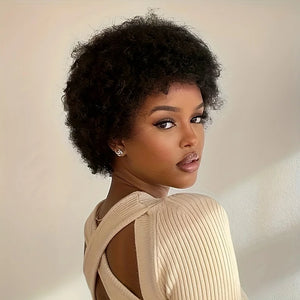 Afro Kinky Curly Wig - Human Hair,  Fluffy - Natural Looking, Effortlessly Stylish  for Women Machine Made