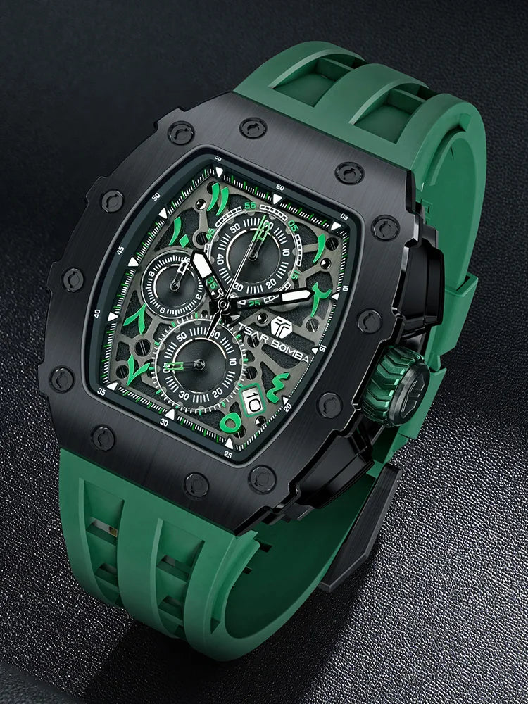 TSAR BOMBA Watch for Men Luxury Brand Tonneau Design Waterproof Clock Stainless Steel Wristwatch Fashion Rectangle Mens Watch