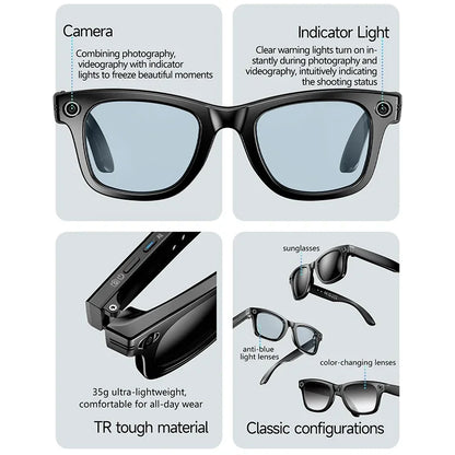 HD 800W Camera Smart Glasses AI Photo Recognition Answer Translation WIFI Image Transmission Color-Changing Lens Smart Glasses