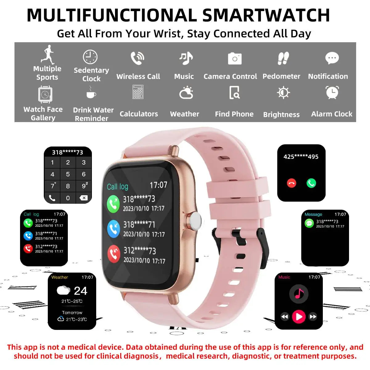 1.83" Women Men Sports Smart Watch With Calling MessagE Anser Sleep Monitoring Pedometer Smartbands Fitness for iPhone Android
