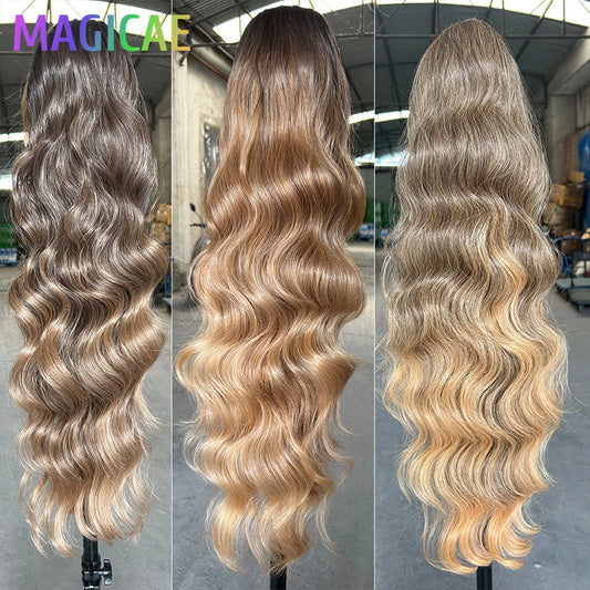 28Inches Blond 27/30 Ponytail Extension 180grams Synthetic Heat Resistant Fiber Ombre 613 Brown Body Wave Clip in Ponytail Hair