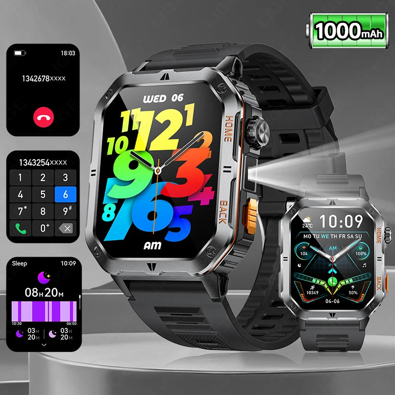LIGE Fashion 1000mAh Big Battery Smart Watch Men 2.01” HD Screen Bluetooth Call 3ATM Waterproof Sports Health Monitor Smartwatch