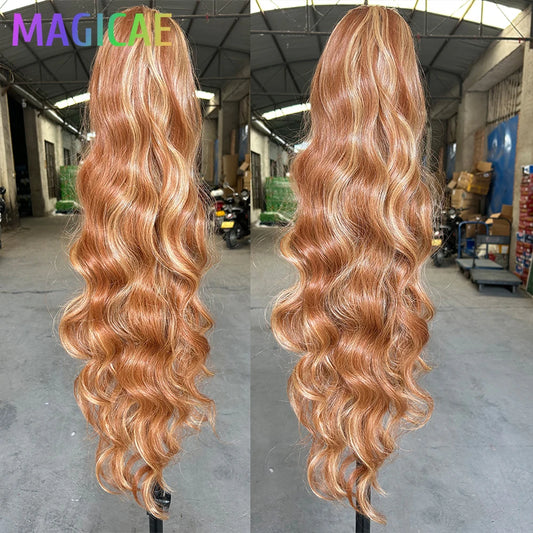 28Inches Blond 27/30 Ponytail Extension 180grams Synthetic Heat Resistant Fiber Ombre 613 Brown Body Wave Clip in Ponytail Hair