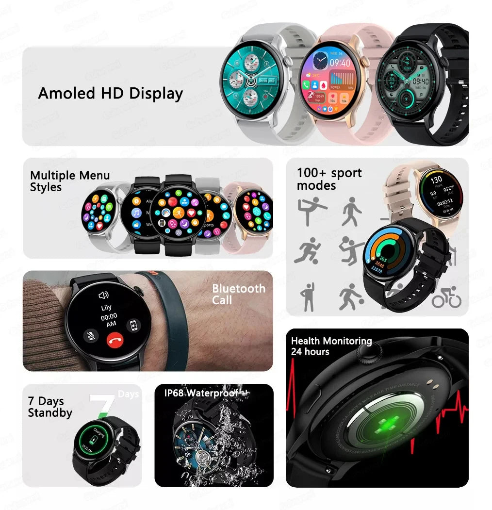 2024 New NFC Smart Watch Women 1.43 Inch AMOLED 466*466 HD Screen Always Display Sport Watch Women Bluetooth Call GPS Smartwatch