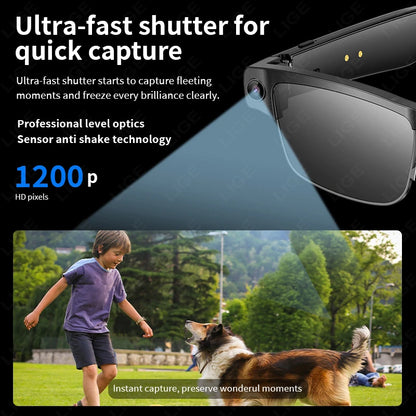 LIGE 800W Camera Glasses AI Bluetooth Glasses Call Music Video Recording Noise Reduction Headset Touch Control Smart Sunglasses