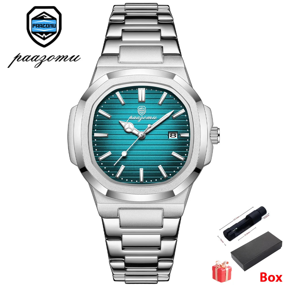 POEDAGAR Luxury Men's Quartz Watch - Waterproof Stainless Steel High Quality Fashion Clock with Date And Week Display Reloj+Box