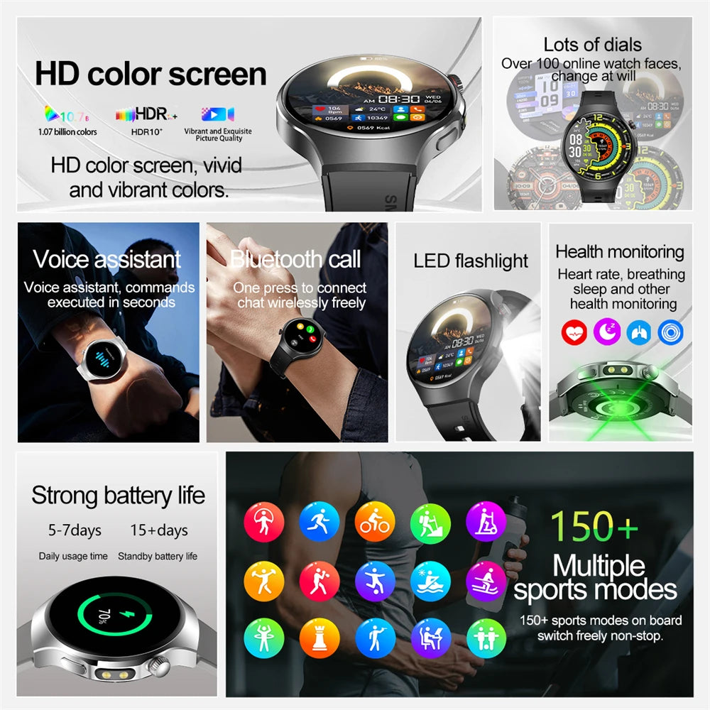 2025 New Outdoor Smartwatch Smart Watch Men Sports Fitness Model 1.53 HD AMOLED Screen LED Flashlight IP67 Waterproof Smartwatch