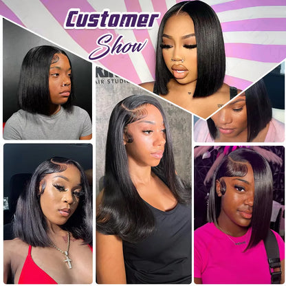 14 16 Inch 13x4 HD Transparent Bone Straight Lace Frontal Human Hair Short Bob Wig Pre Plucked 4x4 5x5 Lace Closure Wigs 250%