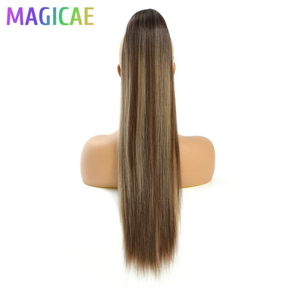 Straight Black Ponytail Blond 27/613 Hair Extensions With Clip Brown 28Inches Ombre Piano Color Heat Resistant Synthetic Hair