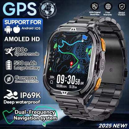 X5 Amoled 5ATM GPS Waterproof SmartWatch Men Built-in Dual-band GNSS Compass Military Sports Tracker Smart Watch Men Women 2025