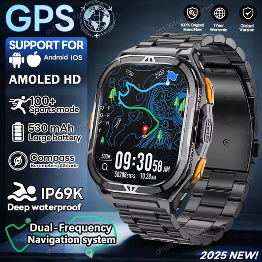 X5 Amoled 5ATM GPS Waterproof SmartWatch Men Built-in Dual-band GNSS Compass Military Sports Tracker Smart Watch Men Women 2025