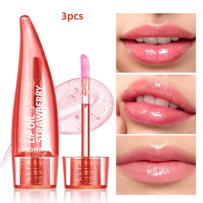 Langmannni Color Changing Lip Glaze Moisturizing Aloe Vera Lip Gloss Strawberry Long Lasting Moisture Lip Oil for Lip Care