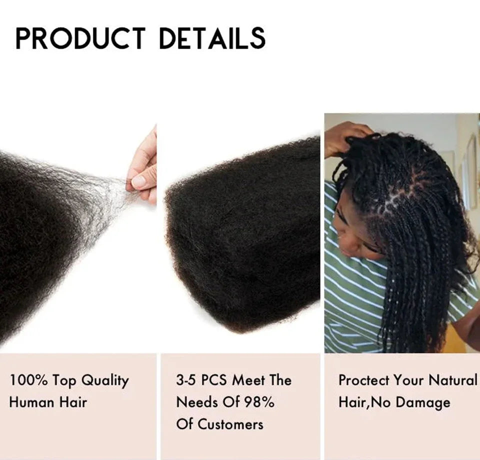 Afro Kinky Bulk Hair 100% Human Hair For Dreadlocks Twist Braid Hair Extension Natrual Black Color 30g 1pc 8-12 Inches