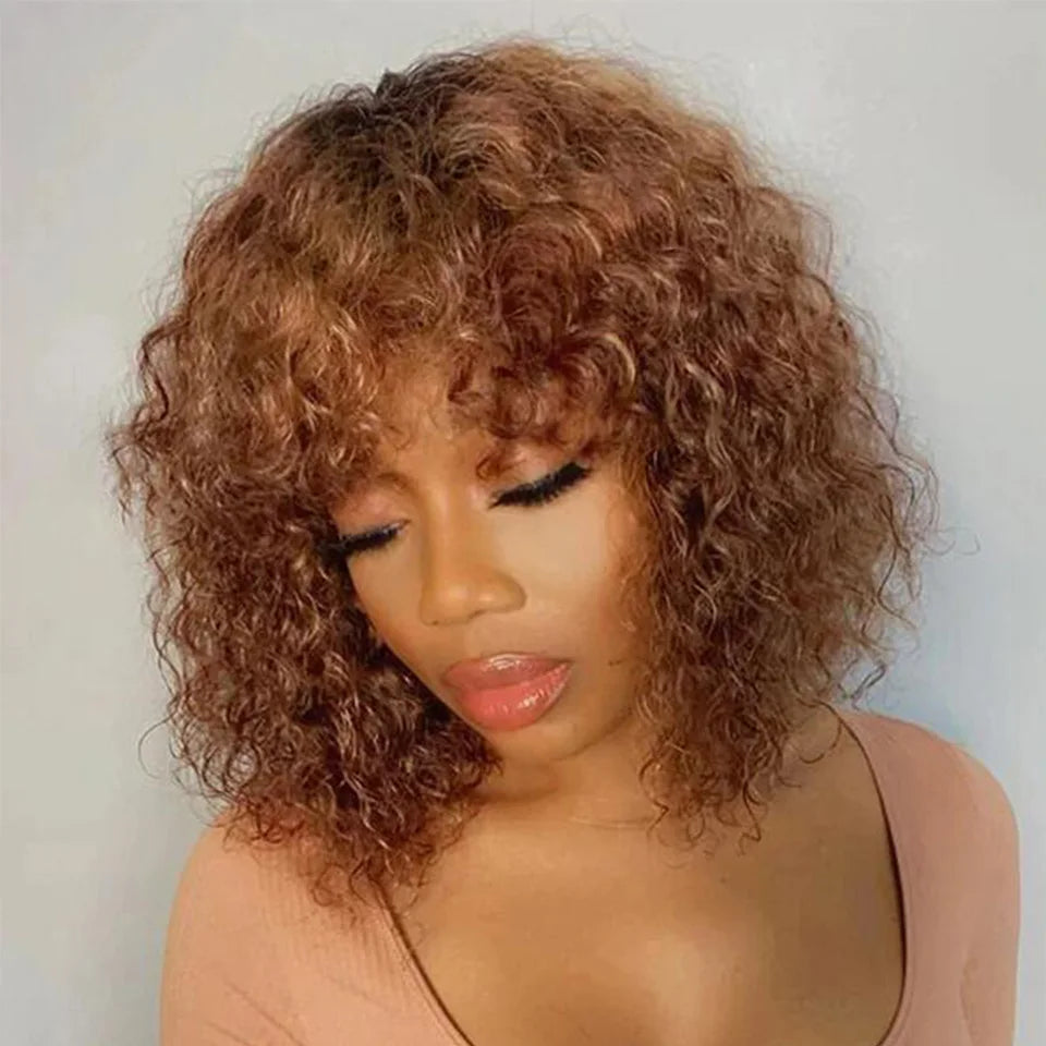 Afro Kinky Curly Human Hair Wig With Bangs Brazilian Hair Human Natural Afro Wig 180% Density Human Hair Wigs For Women On Sale