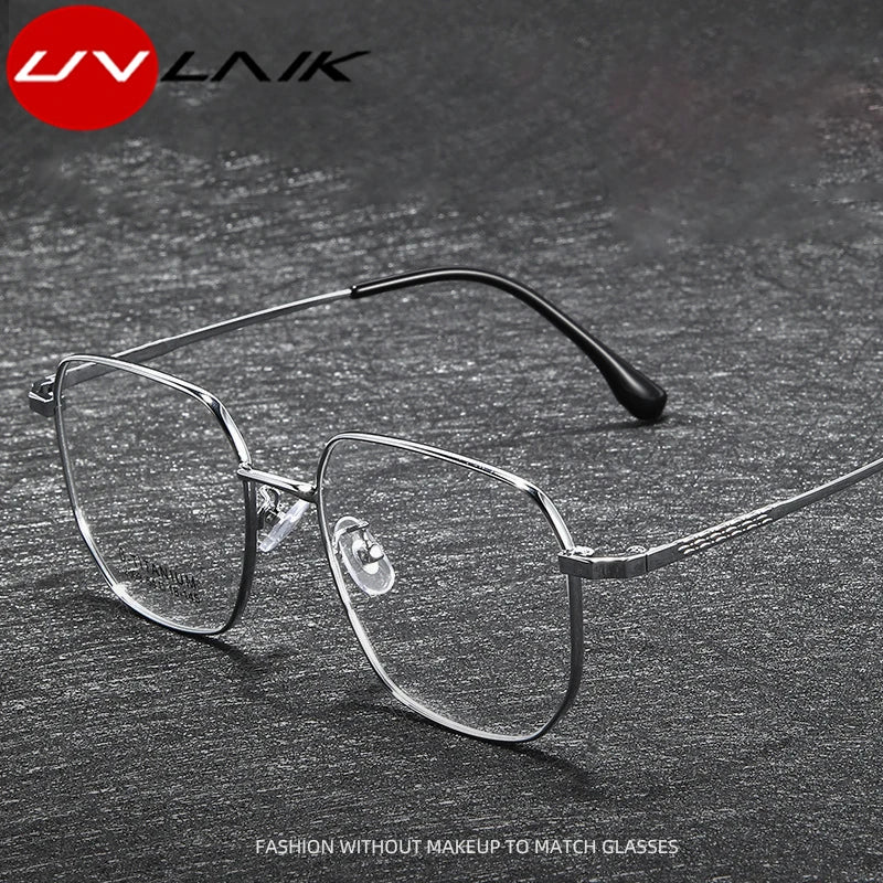 UVLAIK Ultra Light Square Glasses Frame Retro Anti-Blue Light Eyewear Pure Titanium Frame Eyeglass Fashion Solid Color Spectacle
