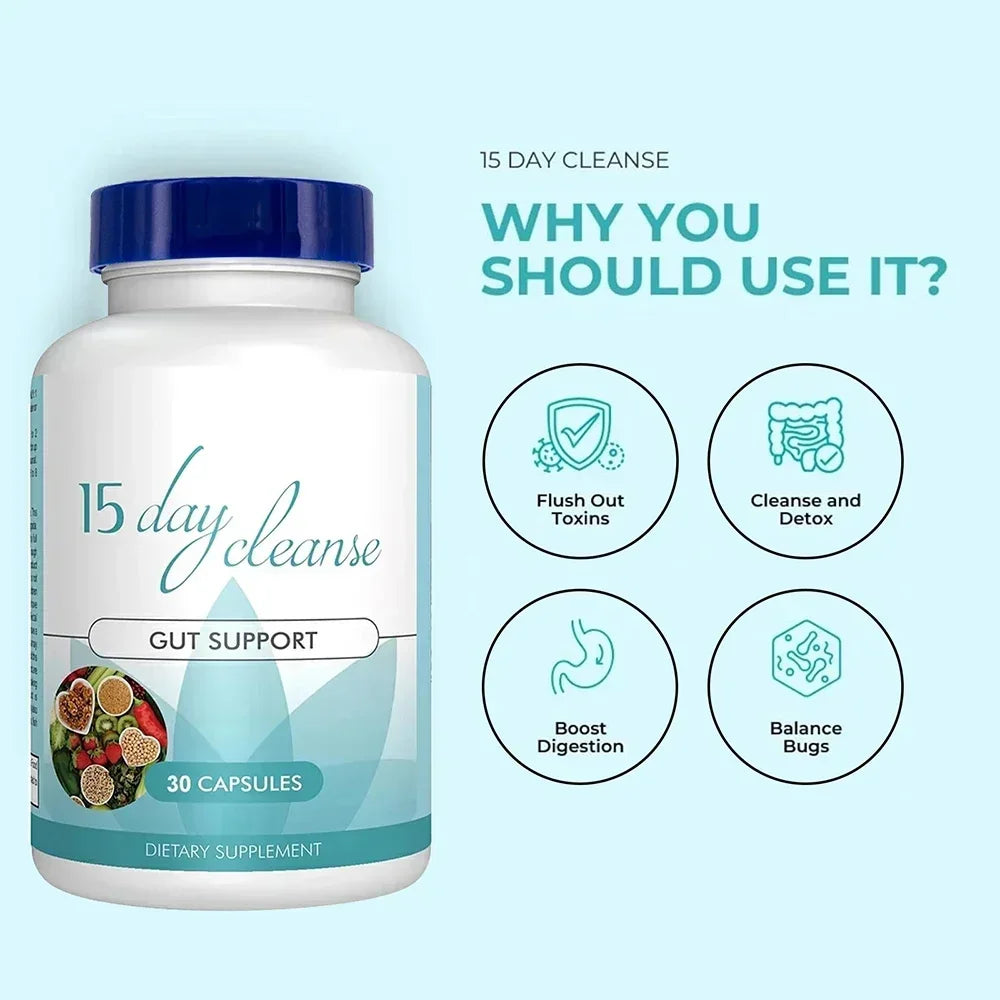 Gut and Colon Support 15-Day Cleanse and Detox to Reduces Abdominal Pain, Bloating, Constipation and Aid Gut Health