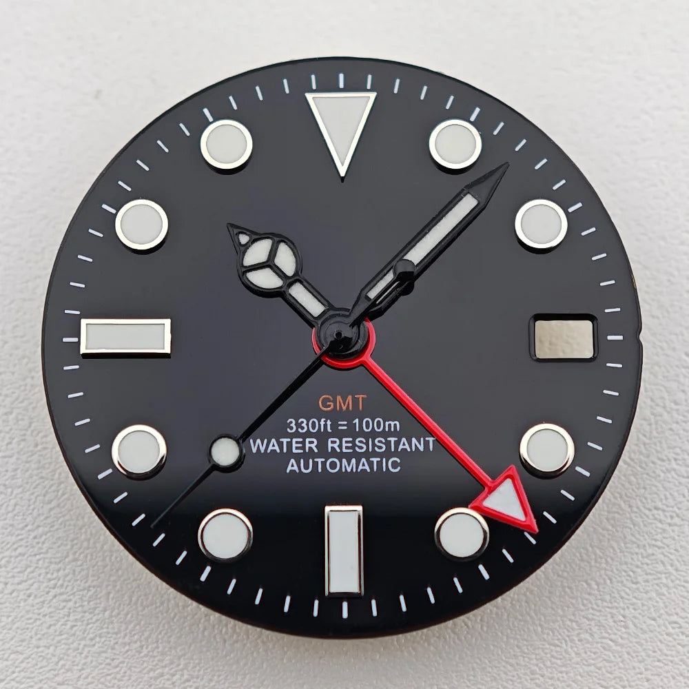29mm White/Black Sterile Dial Watch GMT Hands Fit NH34Movement Watch parts Custom LOGO Luminous Watch Dial Parts Accessories