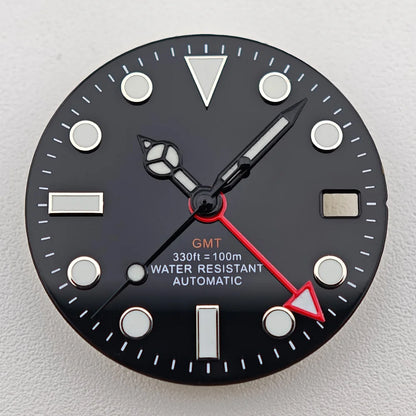 29mm White/Black Sterile Dial Watch GMT Hands Fit NH34Movement Watch parts Custom LOGO Luminous Watch Dial Parts Accessories