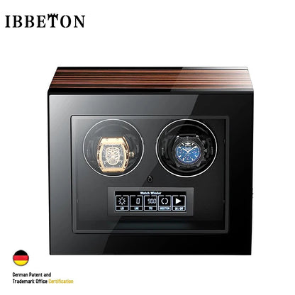 IBBETON High Quality Watch Winder for 2 4 6 9 Slot Automatic Watches with Mabuchi Motor LCD Touch Screen Wooden Watch Safe Box