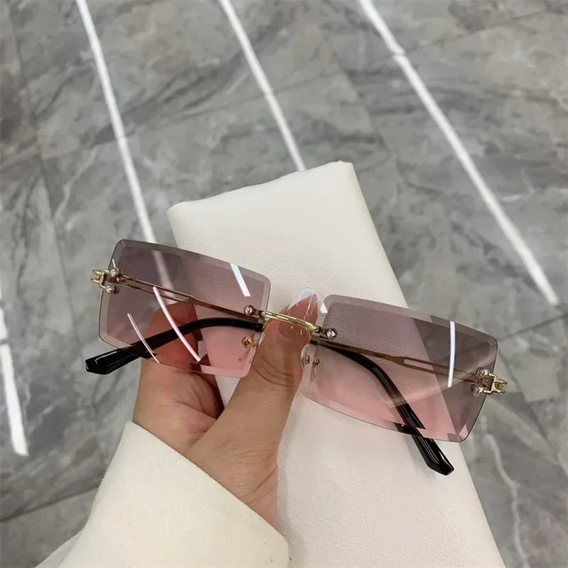 Unisex Small Rimless Sunglasses Man Woman Fashion Gradient Sun Glasses Eyewear Vintage Luxury Brand Designer Traveling Shades