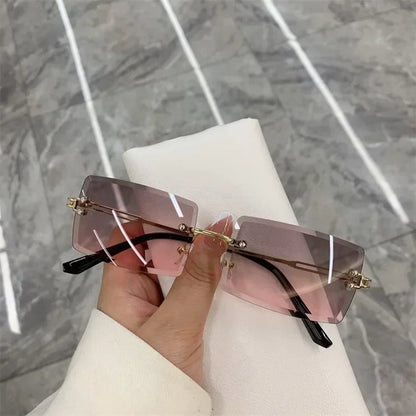 Unisex Small Rimless Sunglasses Man Woman Fashion Gradient Sun Glasses Eyewear Vintage Luxury Brand Designer Traveling Shades