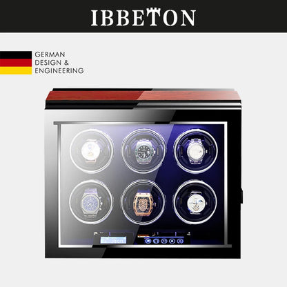 IBBETON High Quality Watch Winder for 2 4 6 9 Slot Automatic Watches with Mabuchi Motor LCD Touch Screen Wooden Watch Safe Box