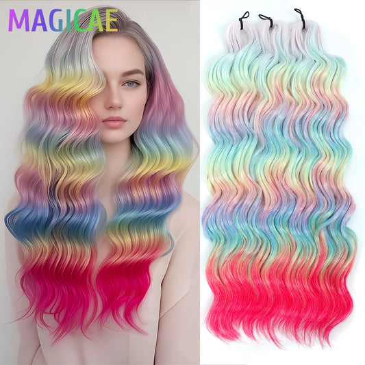 Anna 3Pcs 24Inches Loose Deep Wave Crochet Braids Pink Ombre Colored Rainbow Hair Extensions Gray White Braiding Hair Blond 613